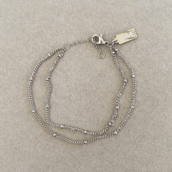 Fine Bead Double Bracelet - Silver