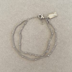 Fine Bead Double Bracelet - Silver